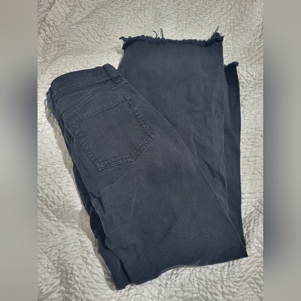GAP High Rise Wide Leg Jeans Black Raw Hem 0 25 Petite Minimalist - Picture 7 of 9